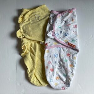 Lot of 2 swaddle blankets; size small/newborn